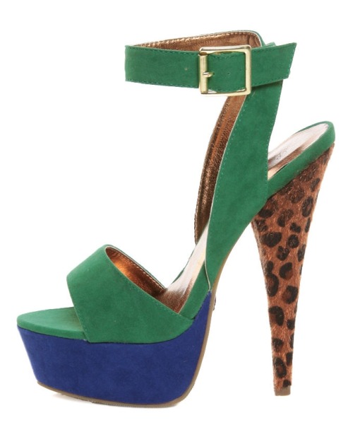 Promise carlton green color block Leopard Print Heels