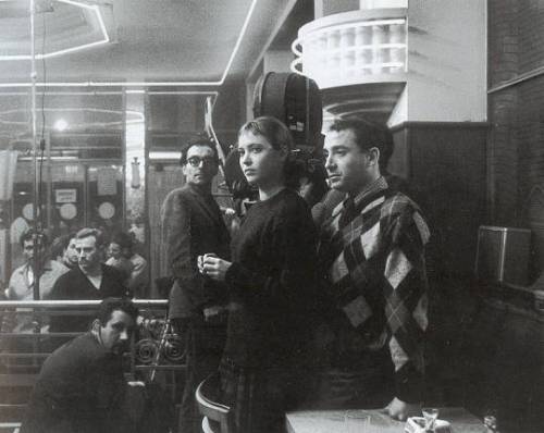 Jean-Luc Godard, Anna Karina and Claude Brasseur on the set of Bande à part, 1964