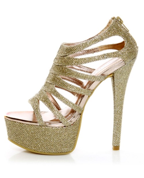 Chinese Laundry Tea Party Glitter Gold Cage Platform Pumps