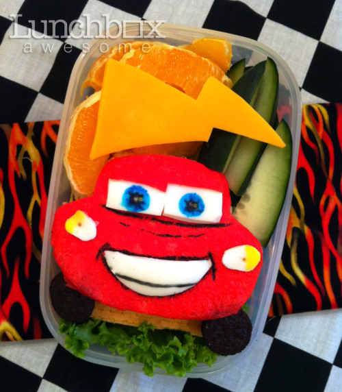 Bento Year 2 Day 8
Faster than fast, quicker than quick. I am LIGHTNING! Ka-chow!
I love, love, love using egg sheets. The boy likes them too! They are super easy and handy when you need a weird color (like blue- see Perry, Day 2).
Egg Sheet...