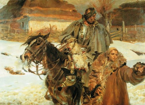 inspiring-illustration:Wojciech KossakWounded Cuirassier with a Girl, 1908