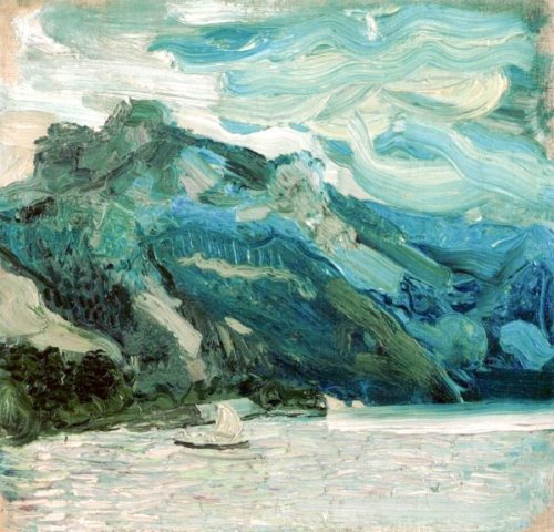 fuckyeahexpressionism:Richard Gerstl, Lake Traunsee with the Schlafende Grienchin Mountain, 1907