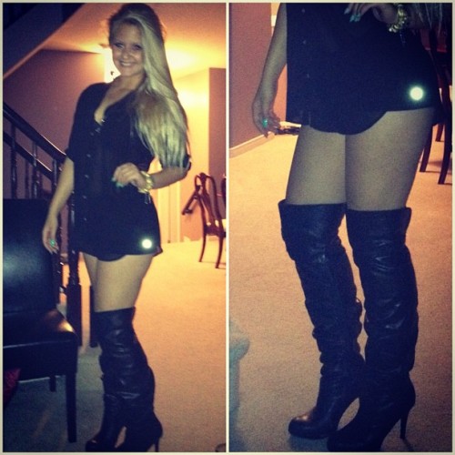 eyesfullofdollarsigns:  we went out last night [#blonde #longhair #gin #thighhigh #tall #heels #partygirl ] (Taken with Instagram) 