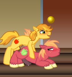 theseawfulthings:  Ahhh finally my third request is done. It’s another one with Big Mac, only this time with Braeburn, this one was requested by Braeburned. Again my first time drawing Braeburn so sorry if he looks a little off-model ;v; Also if it