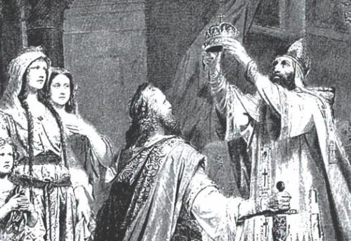 The coronation of Charlemagne as the emperor of the Carolingian Empire (25 December 800)