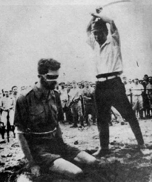 Austrailian POW Leonard Sifleet is executed by a Japanese soldier, World War II.