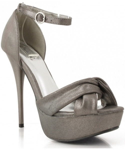 Qupid Neutral Metallic Criss Cross Sandals PEWTER