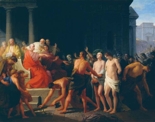 Heinrich Füger, Judgment of Brutus, 1800. Oil on canvas, 88 × 111 cm (34½ × 43½ in).Staatsgalerie St