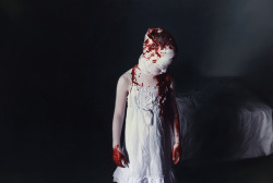 hifructosemag:  Unmistakably controversial paintings that Gottfried Helnwein creates of bloodied children are very impressive to take in. He uses both oil and acrylic paints, a mixed media approach when working on his large scale canvases. His deliberate