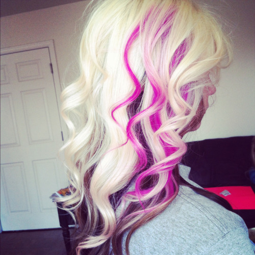 Pink hair color with blonde highlights