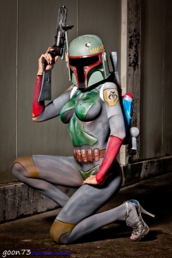 creaturesandpaint:  Heres a picture never before seen from our Boba Fett shoot until now!!!  Artist: Rudy Zanzibar Campos Model: Sharie E.  Photo: Robert Gouner  She can disintegrate me anytime.