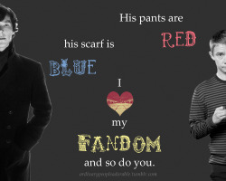 ordinarypeopleadorable:  His pants are red his scarf is blue I love my fandom and so do you. 