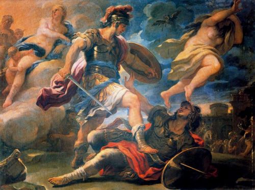 Aeneas defeats Turnus, by Luca Giordano, 1634–1705, Galleria Corsini, Florence.The genius of Aeneas 