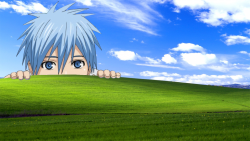 stray-otaku:  tensionrush:  teppe-i:  teppe-i-deactivated20130511:Download: [1600x900] thanks Kylie for the png image of Kuroko.  WAHAHAHAHA OMG!  THIS IS GENIUS. Never would I have thought to combine Kuroko with a Windows XP default background.  oh