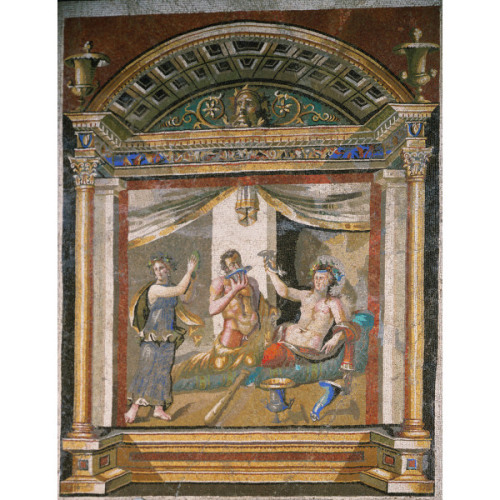 centuriespast:Mosaic pavement: drinking contest of Herakles and Dionysosearly 3rd century A.D.Roman&