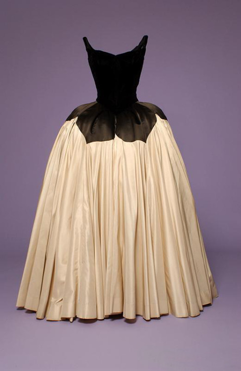 (above)Petal Ball Gown, 1951Blackvelvet and silk satin(below)Ball Gown, 1954–55Black silk chiffon, s