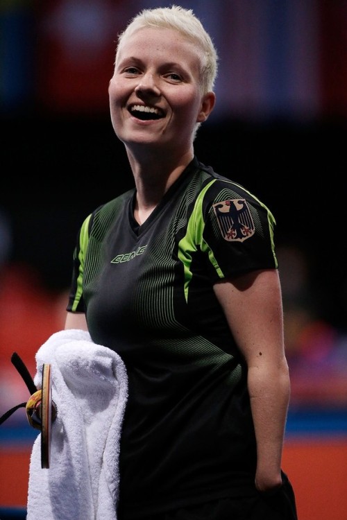 Here are some photos of German Paralympic table tennis player Stephanie.  She is is missing bot