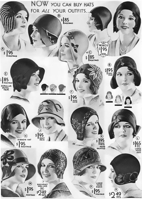 A lovely ad for cloche hats in a vareity of decorative options.  We have several gorgeous cloch