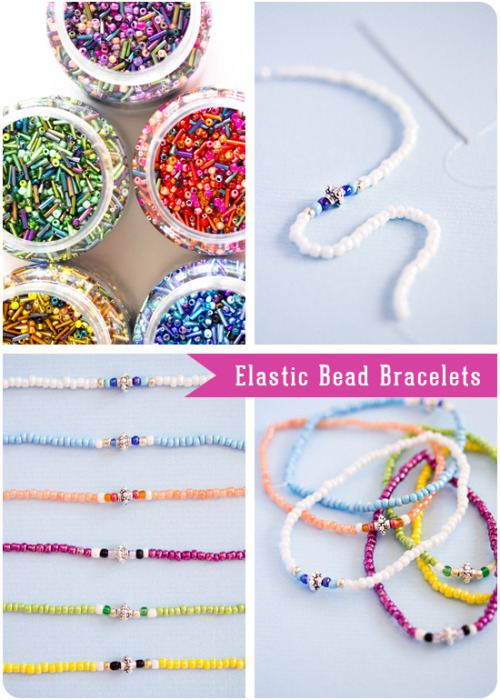 rainbowsandunicornscrafts:DIY Easy Elastic Beaded Bracelets Tutorial from Craft and Creativity. I ma