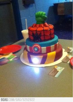 9gag:  Homemade Avengers Birthday Cake 