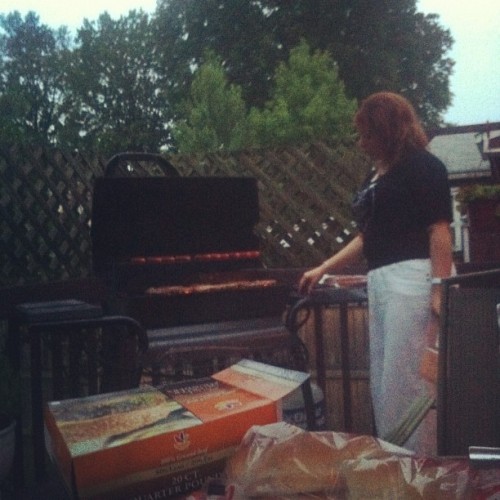 my cousin grilling burgers 