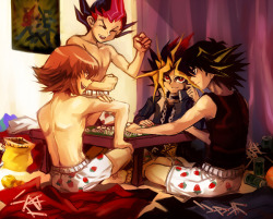 squigglydigg:  eternallyshizzal:  spazztastic-muffin:  laurineandersen:  why is Yami so fucking excited? he has this creepy look in his eyes have fear guys  I ALWAYS WIN AT CARD GAMES.  PREPARE TO GET NAKED EVERYBODY  are we just going to ignore the fact