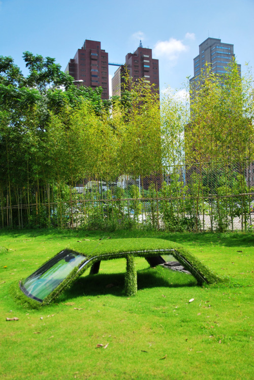 architectureofdoom: Cars Swallowed by Grass at CMP Block in Taichung, Taiwan