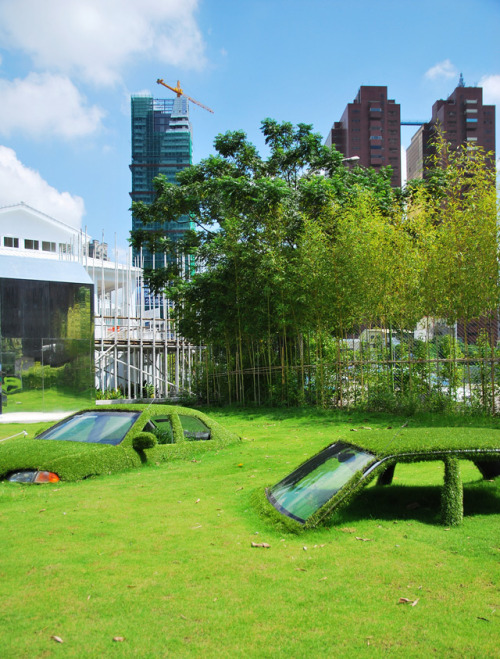 architectureofdoom: Cars Swallowed by Grass at CMP Block in Taichung, Taiwan