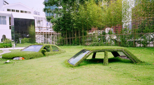 architectureofdoom: Cars Swallowed by Grass at CMP Block in Taichung, Taiwan