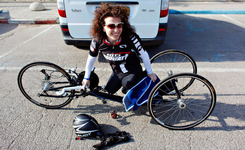 Here&rsquo;s Pascale Bercovitch transferring into/out of her handcycle.