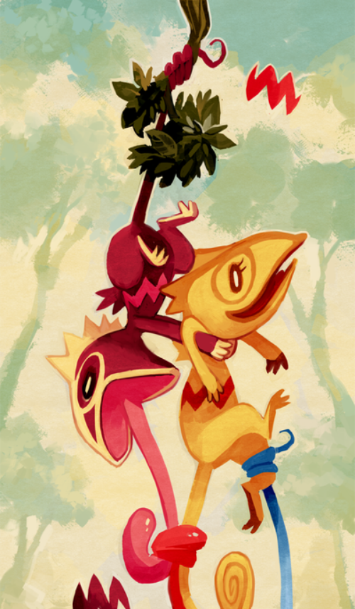 nerdwire:  The Pokemeleon uses team work to climb the vines in this cute/cool piece