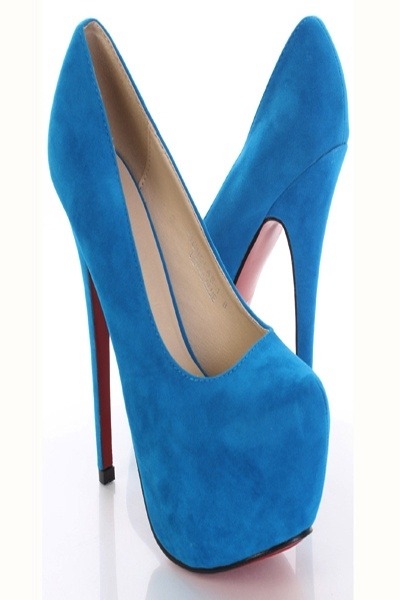 turquoise Faux Suede Closed Round Toe Platform Pump Heels