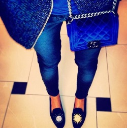 Chloeruby:  Miroslava Duma Wearing Blue Velvet Chanel Boy Bag 