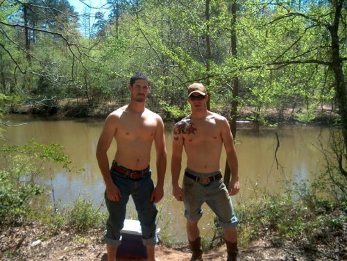 Shirtless southern boys down by the creek.  Roll those jeans up! 