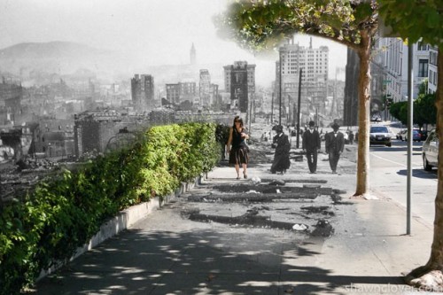 An awesome photo mashup of San Francisco today and back when it was hit by an earthquake in 1906