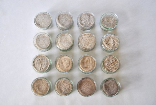 16 shades of beach - samples of sand taken from 16 different beaches on the Isles of Lewis and Harri