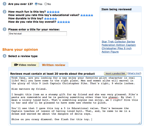 waifu: Amazon wanted me to write some reviews.I’m down for that. 