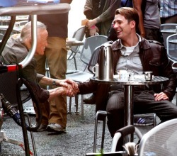 Natashabartons:  Peggypotts:  Chris Evans And Stan Lee On The Set Of The Avengers