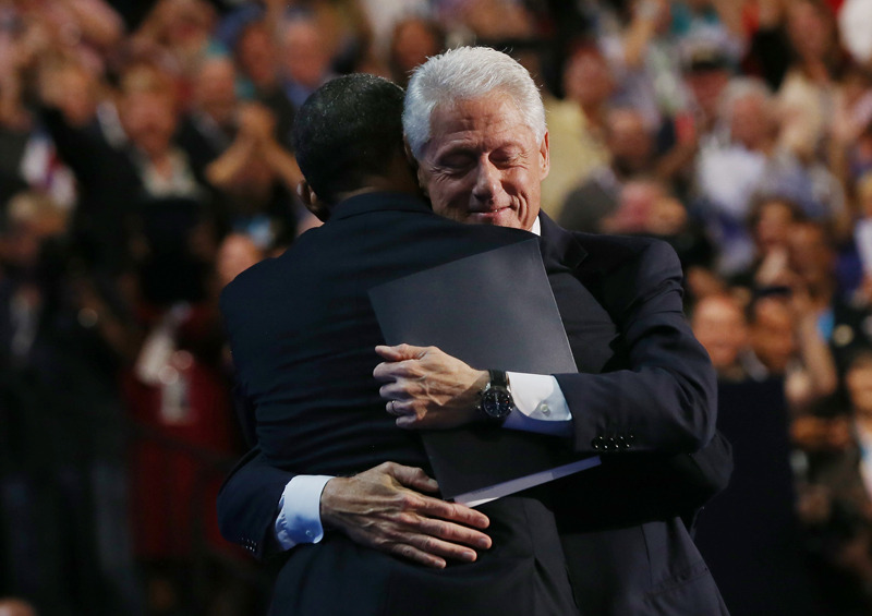 Here’s the image President Barack Obama’s campaign hopes voters will remember heading into November: The man hug between Obama and former President Bill Clinton. (Photo by Justin Sullivan/Getty Images)