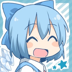 1girl blue hair blush stickers bow bust cirno