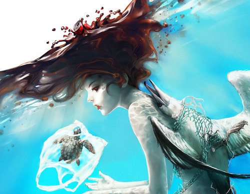 maid-en-china:  With wings of death  And crown of black  A sea monster more terrifying  Than any creature of the deep  Is this the epitome of man?  All pride for greedy production  So serene in self-destruction   If suicide is a crime  We would all be