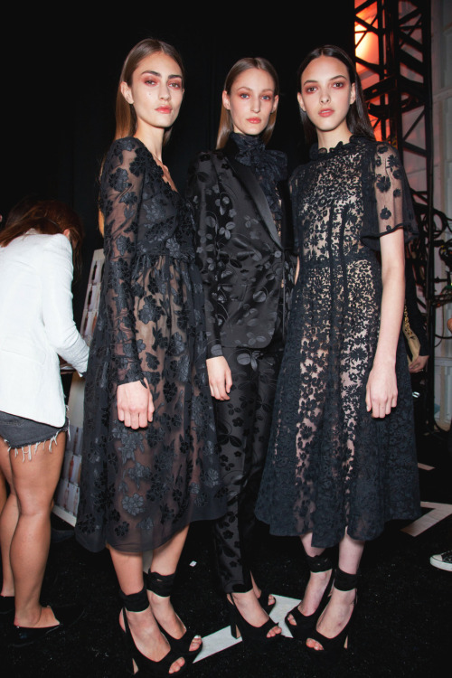 Marine Deleeuw, Franzi Mueller, and Clarice Vitkauskas backstage Jill Stuart Spring 2013