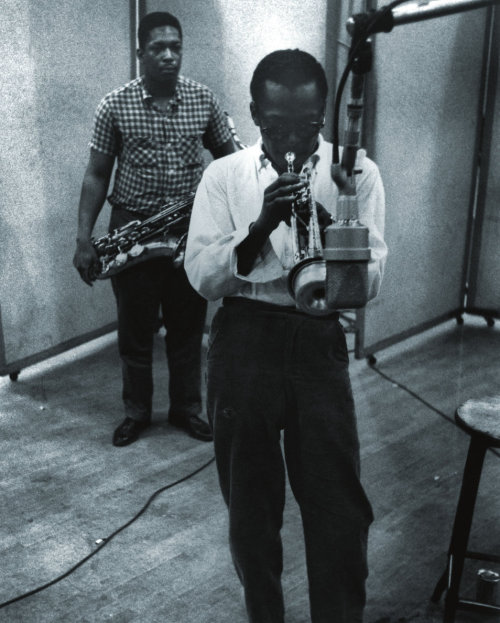  John Coltrane with Miles Davis at Columbia Recording Studios, New York City, 1958. 