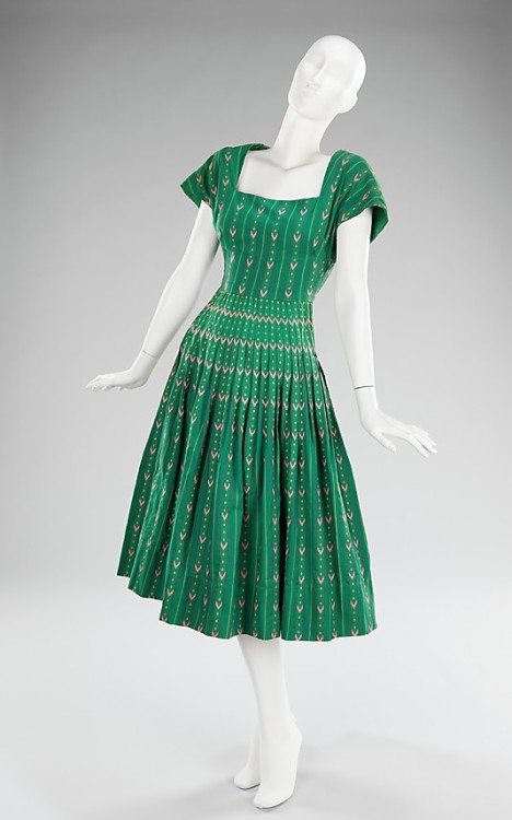 Carolyn Schnurer (American; 1908–1998)}Dress. Cotton, 1950; Dress. Silk, 1950; Dress. Cotton, 1951; 