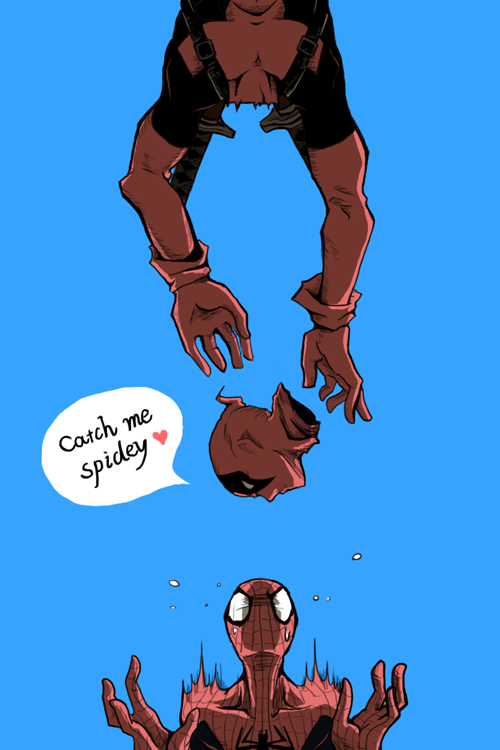 deadpoolexpress:  “Hey.. Spidey, think you can give me head?” …WHAT? “No… wait a minute. I didn’t mean it like however you’re thinking.” You think your followers and fans care about how you meant it? “….Yes? They’d never take anything