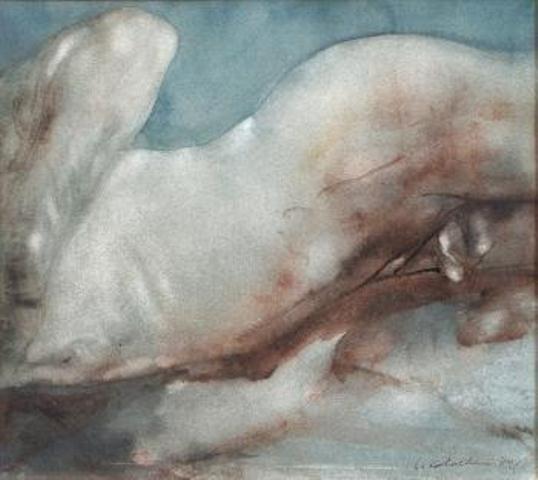 artqueer:  Luis Caballero (Colombian, 1943-1995): Nu masculin, c. 1970-79. Watercolour,