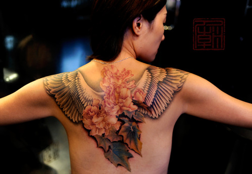 tattootemple:  Candi’s Wings - artwork and tattoo by Joey Pang - Tattoo Temple Hong Kong  www.tattootemple.hk