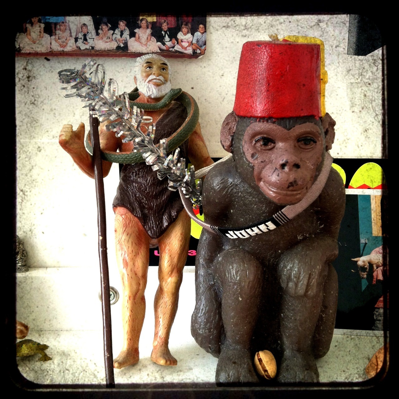 THE FRONT RIGHT OFFICE COLLECTION, part 3. (detail)
This vignette has existed in the front right office as long as I have. Sits behind me over my left shoulder. And that nut between the monkey’s feet has been sitting there since a friend and...