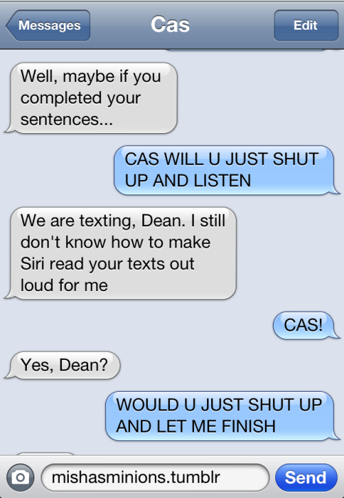 mishasminions:TEXTS FROM CASDean tries to ask Cas out