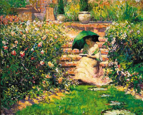 Woman Reading in a Garden, Richard E. Miller